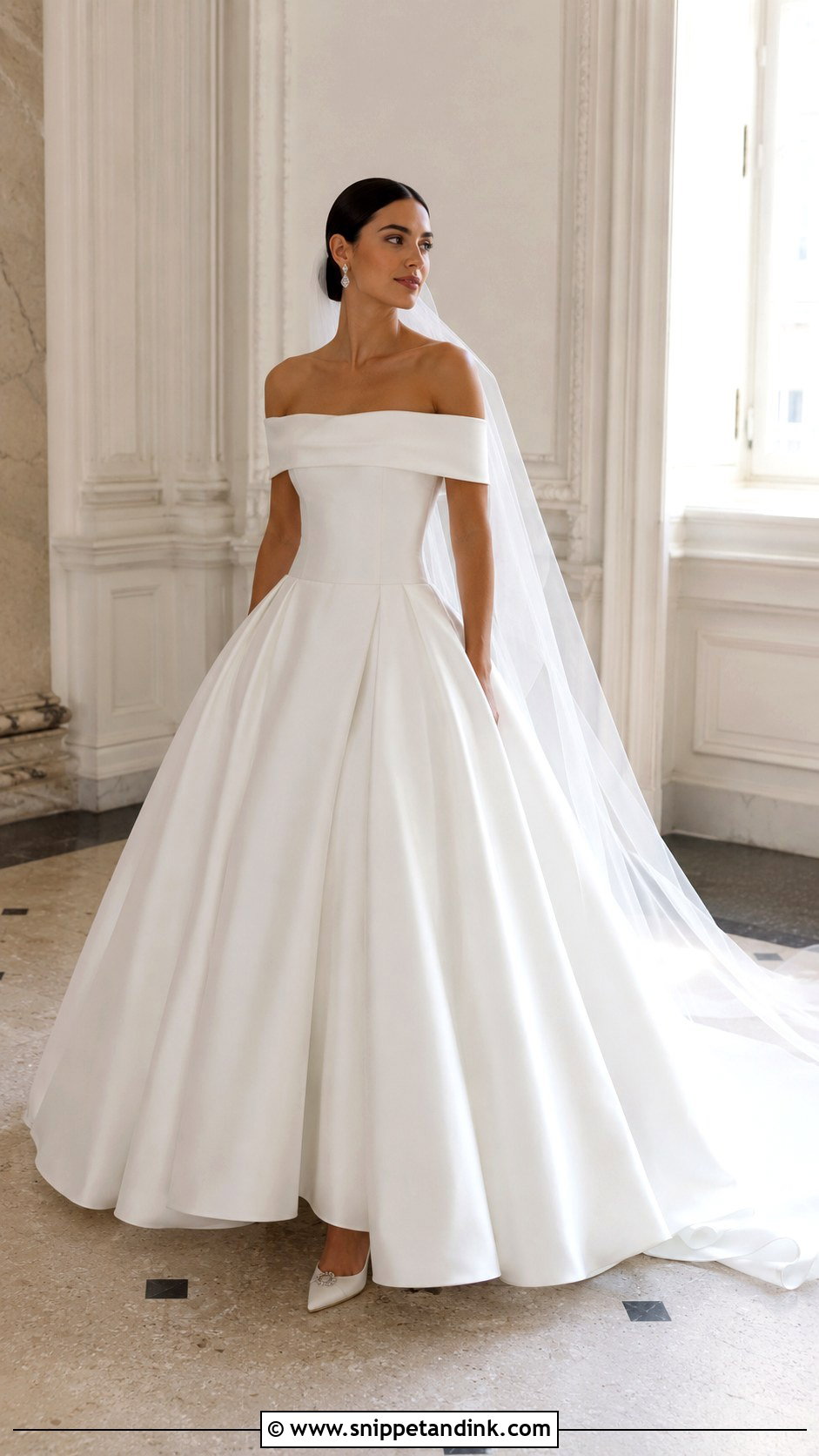 Off Shoulder Drop Waist Wedding Dress - Snippet and Ink - 20 Drop Waste Wedding Dress Ideas