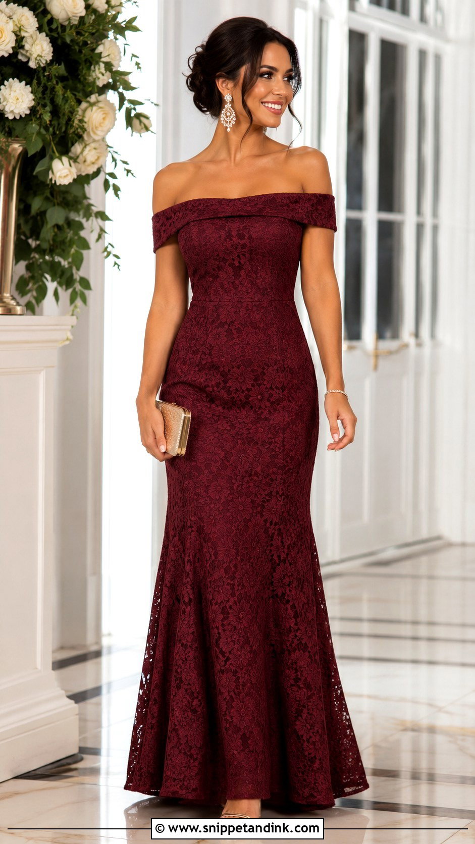 Off Shoulder Dry Lace Gown - Snippet and Ink - 20 Dry Lace Gown Styles