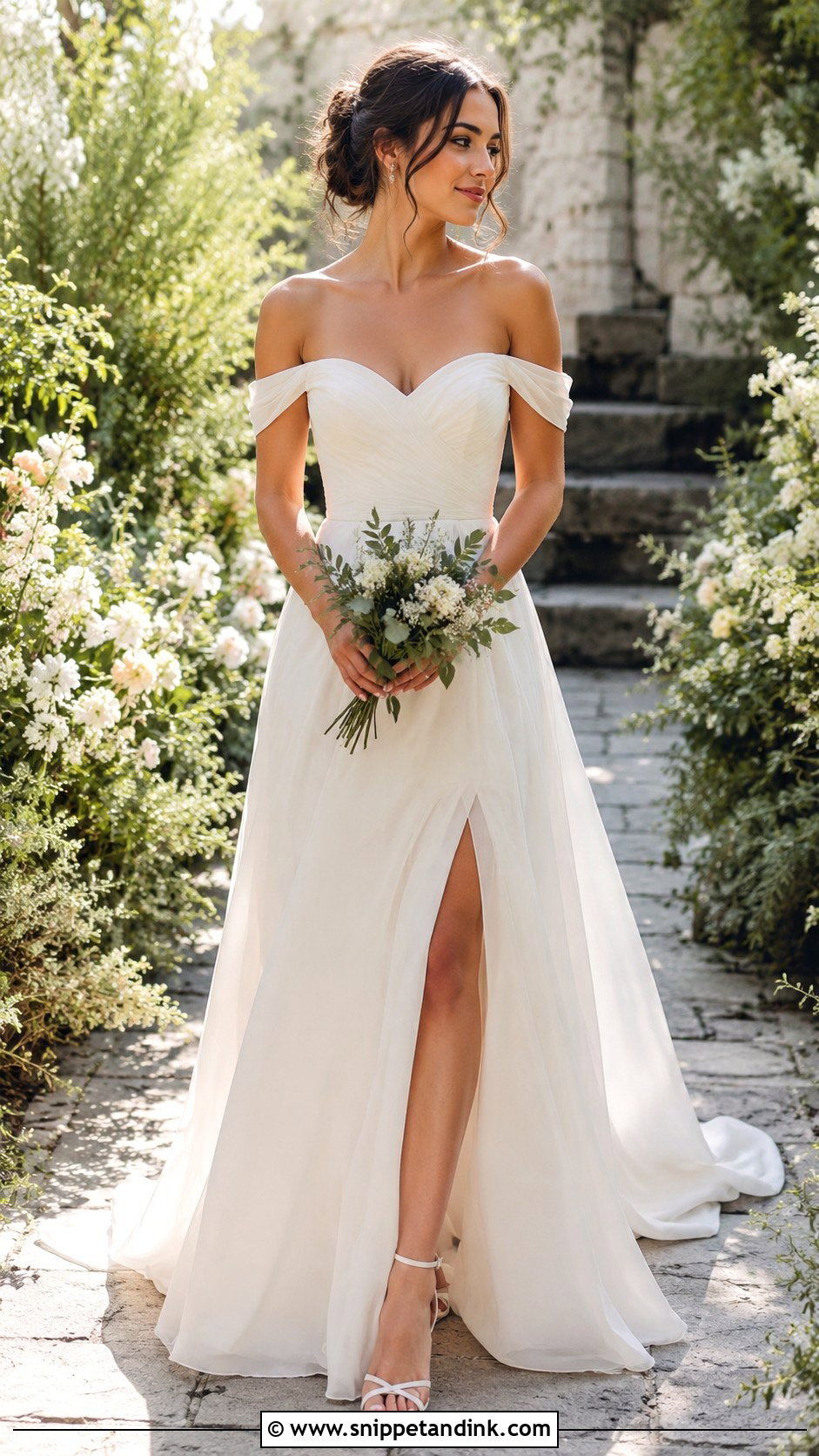 Off Shoulder Elopement Wedding Dress - Snippet and Ink - 30 Elopement Wedding Dresses