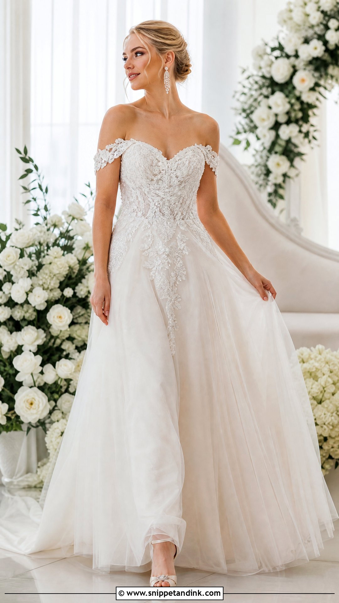 Off Shoulder Embellished Wedding Dress - Snippet and Ink - 25 Embellished Wedding Dress Ideas