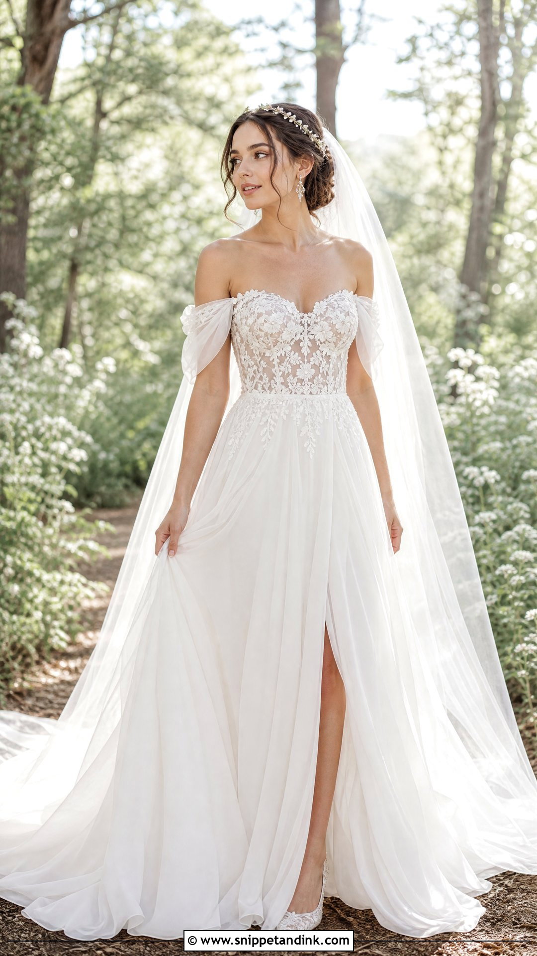 Off Shoulder Fairy Wedding Gown - Snippet and Ink - 20 Whimsical Wedding Gown Ideas