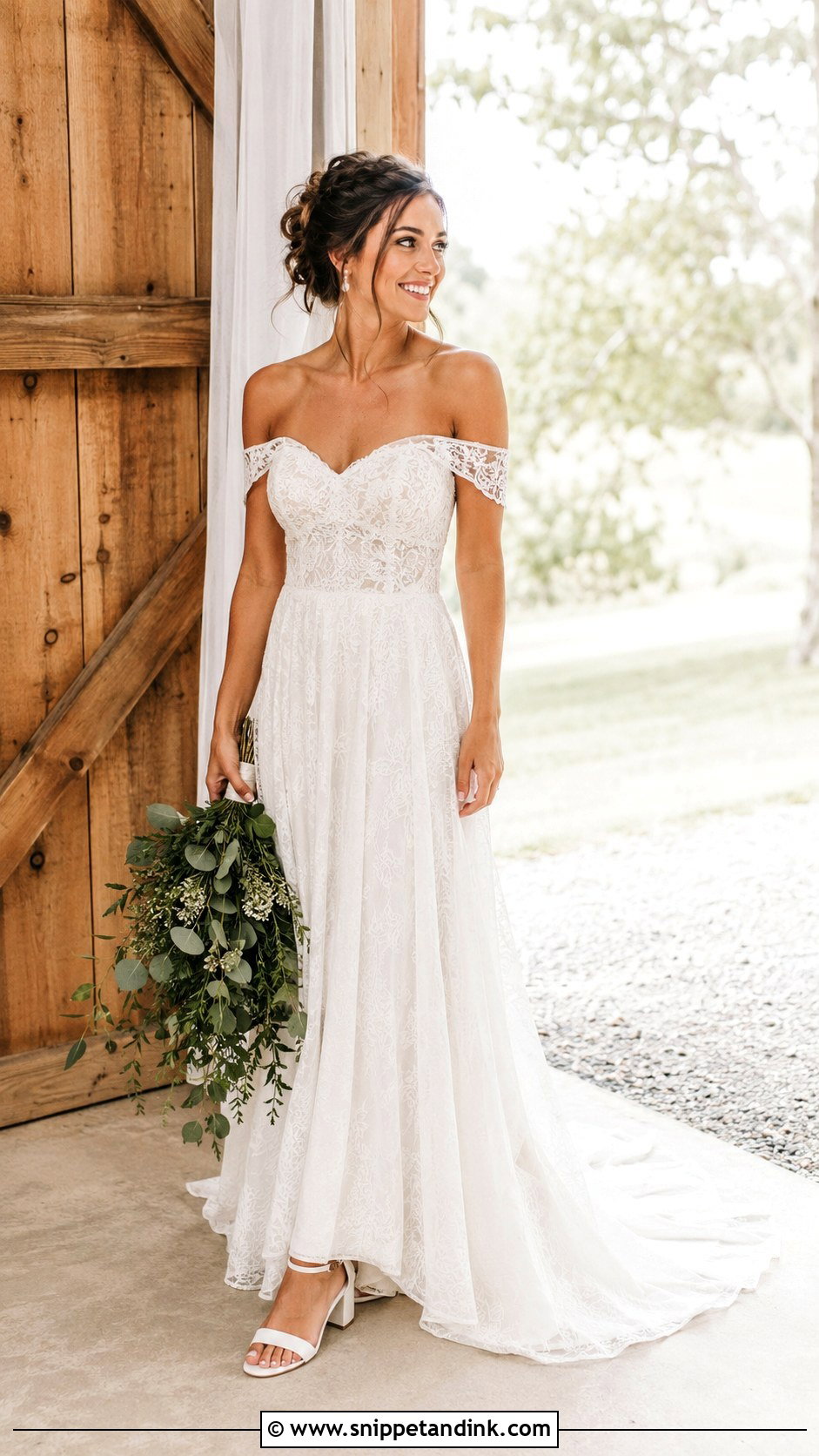Off Shoulder Farmhouse Wedding Dress - Snippet and Ink - 25 Farmhouse Wedding Dress Ideas