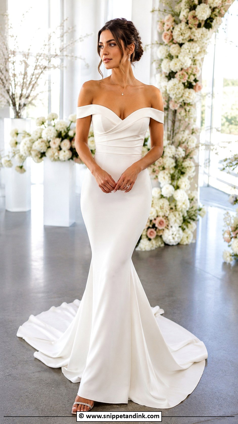 Off Shoulder Fishtail Wedding Dress - Snippet and Ink - 25 Fishtail Wedding Dress Ideas