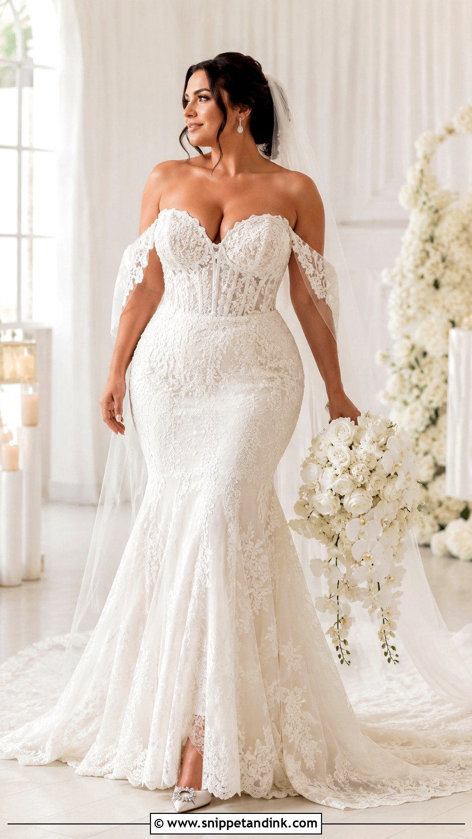 Off Shoulder Fit And Flare Wedding Dress - Snippet and Ink - 20 Big Bust Wedding Dresses