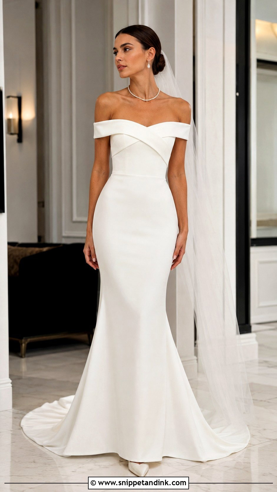 Off Shoulder Fit And Flare Wedding Dress - Snippet and Ink - 20 Fit Wedding Dress Ideas