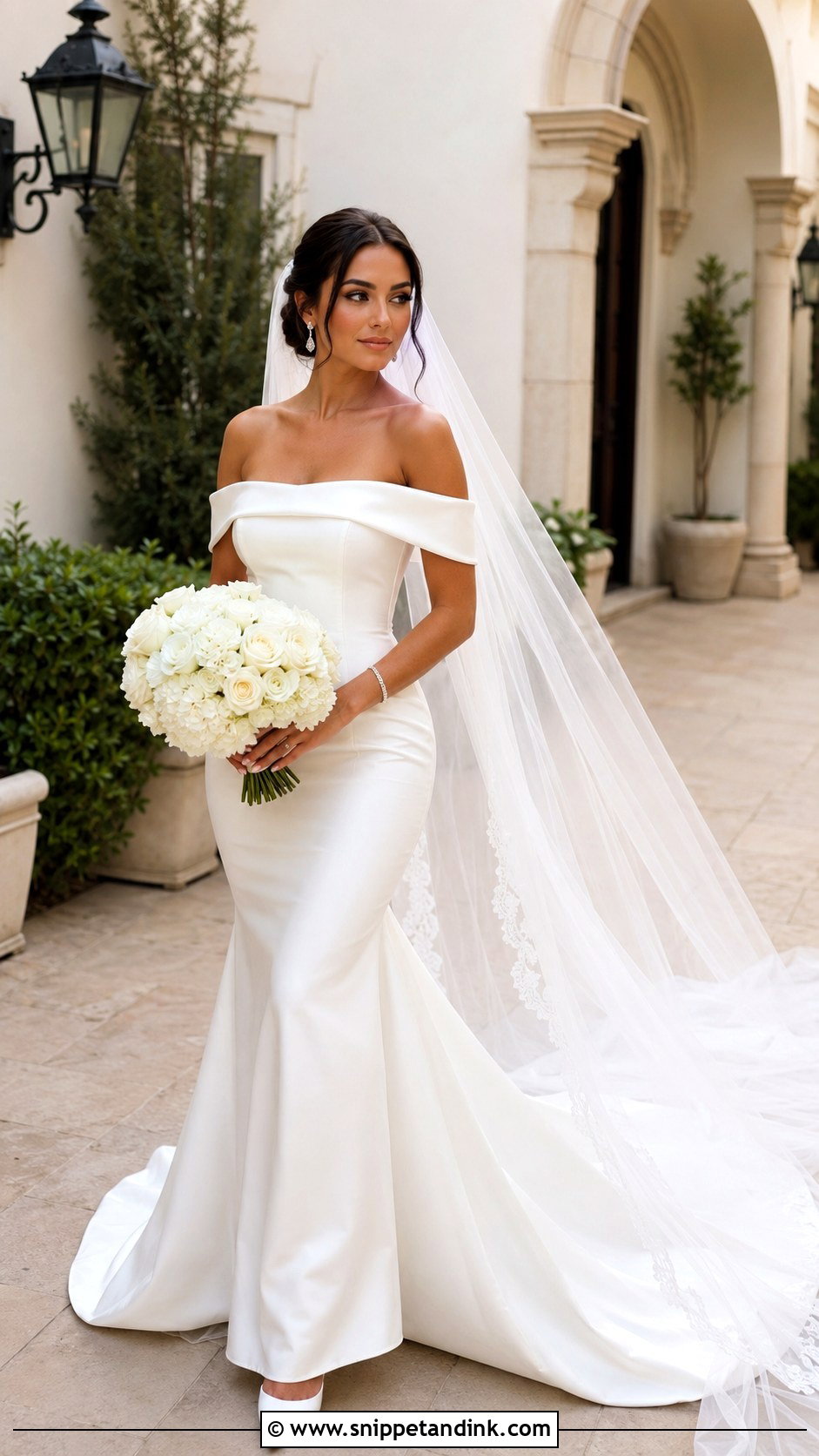Off Shoulder Fit And Flare Wedding Dress - Snippet and Ink - 20 Fitted Elegant Wedding Dresses