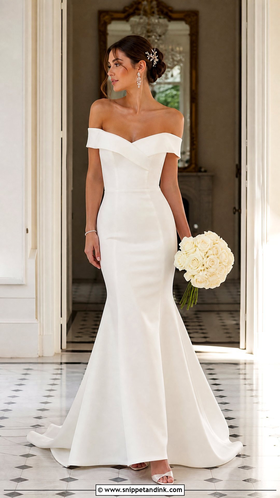 Off Shoulder Fit And Flare Wedding Dress - Snippet and Ink - 20 Sleek Modern Wedding Dress Ideas
