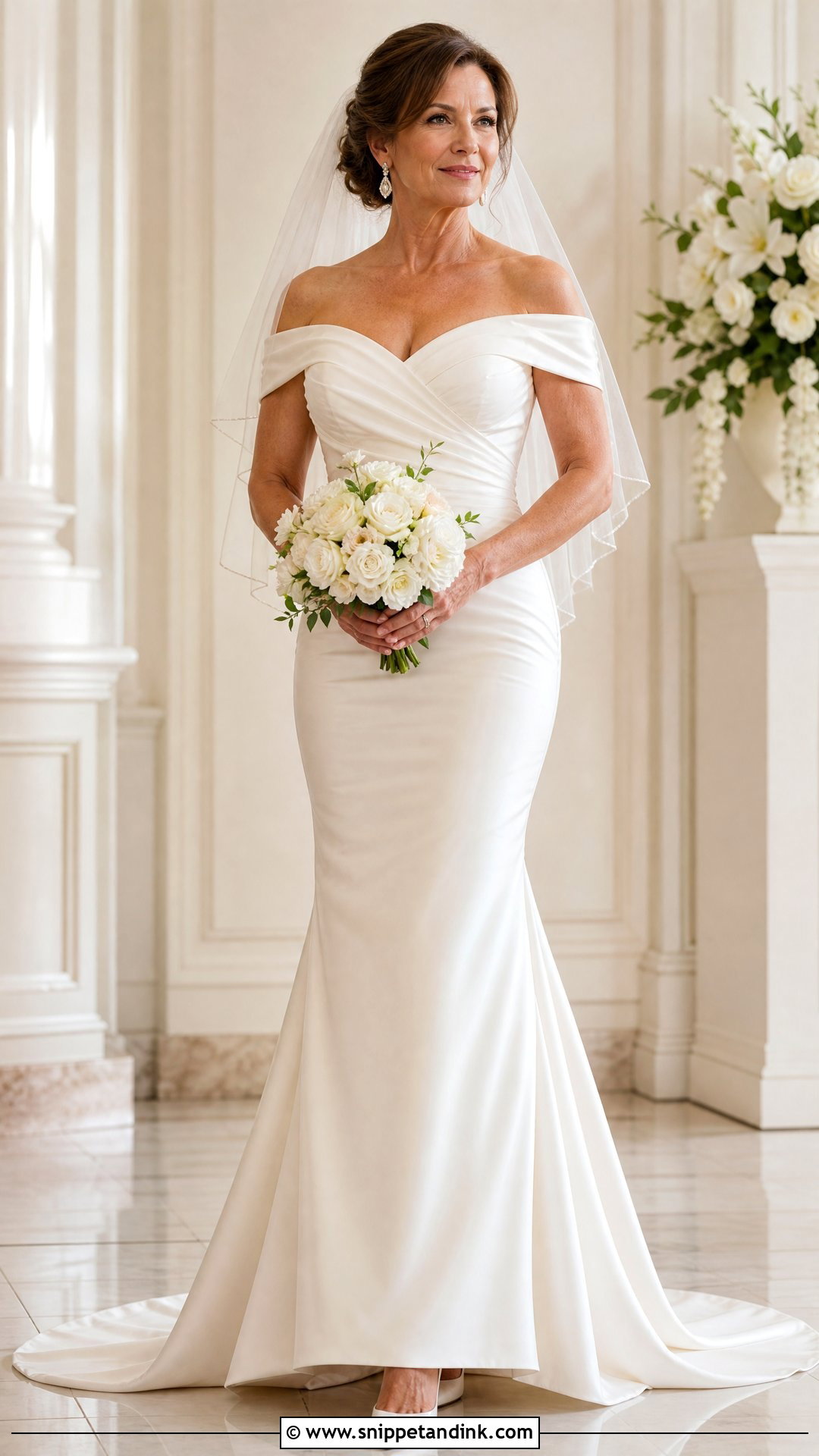 Off Shoulder Fit And Flare Wedding Dress - Snippet and Ink - 20 Wedding Dress for 50 Year Old Bride Ideas