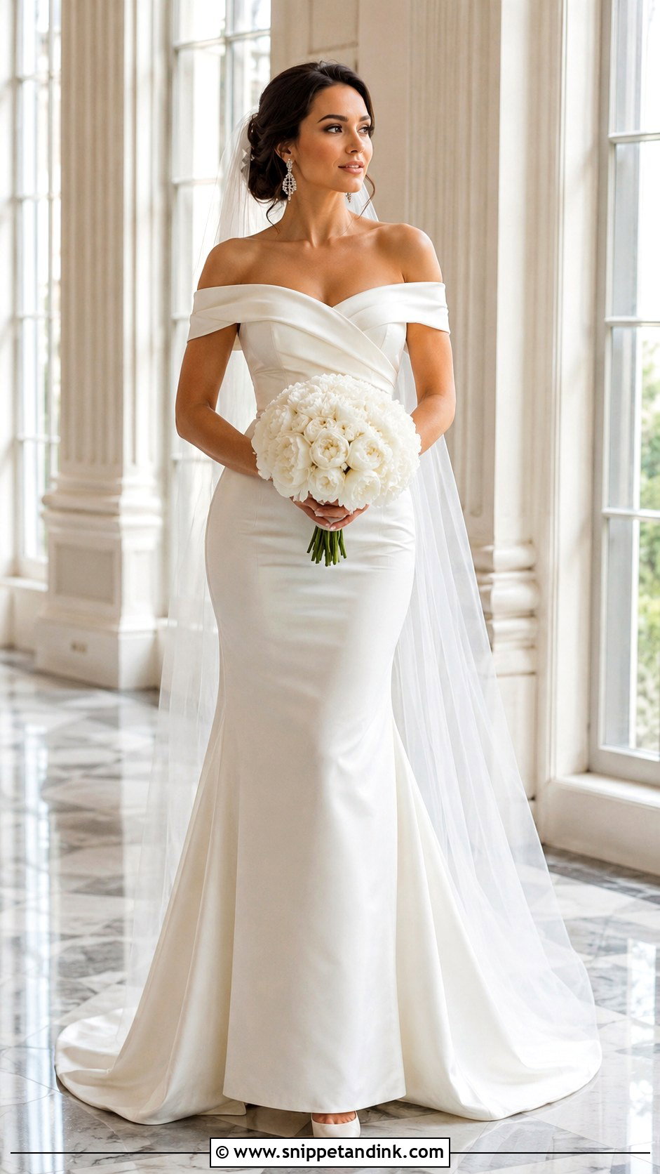 Off Shoulder Fit and Flare Wedding Dress - Snippet and Ink - 20 Fit and Flare Wedding Dresses