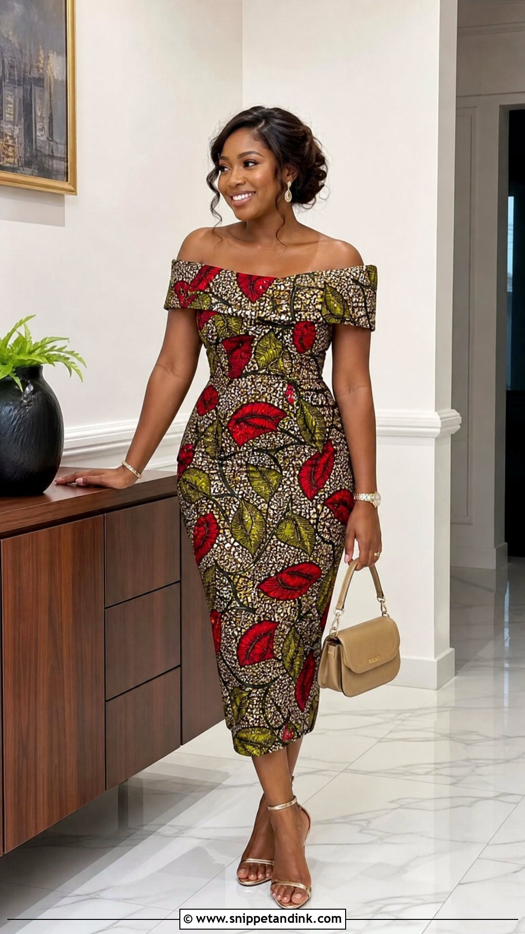 Off Shoulder Fitted Ankara Gown - Snippet and Ink - 25 Fitted Ankara Gowns