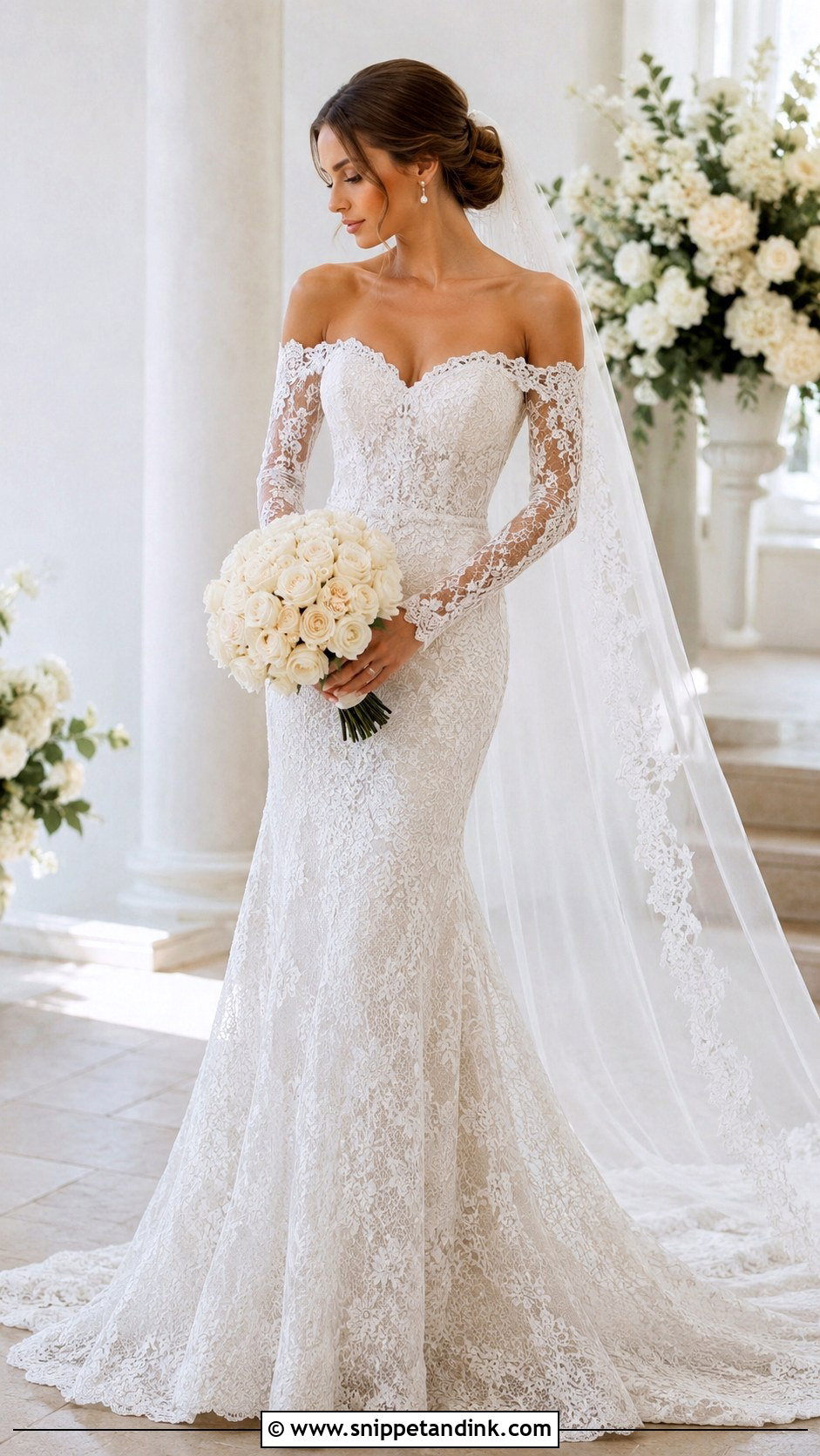 Off Shoulder Fitted Lace Wedding Dress - Snippet and Ink - 25 Fitted Lace Wedding Dress Ideas