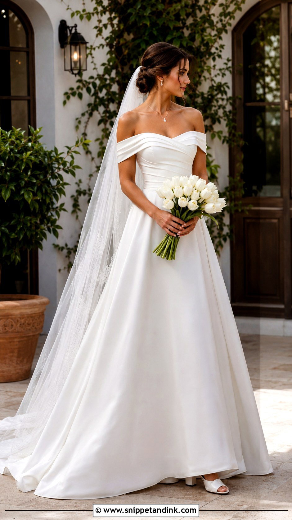 Off Shoulder Floor Length Wedding Dress - Snippet and Ink - 20 Floor Length Wedding Dress Ideas