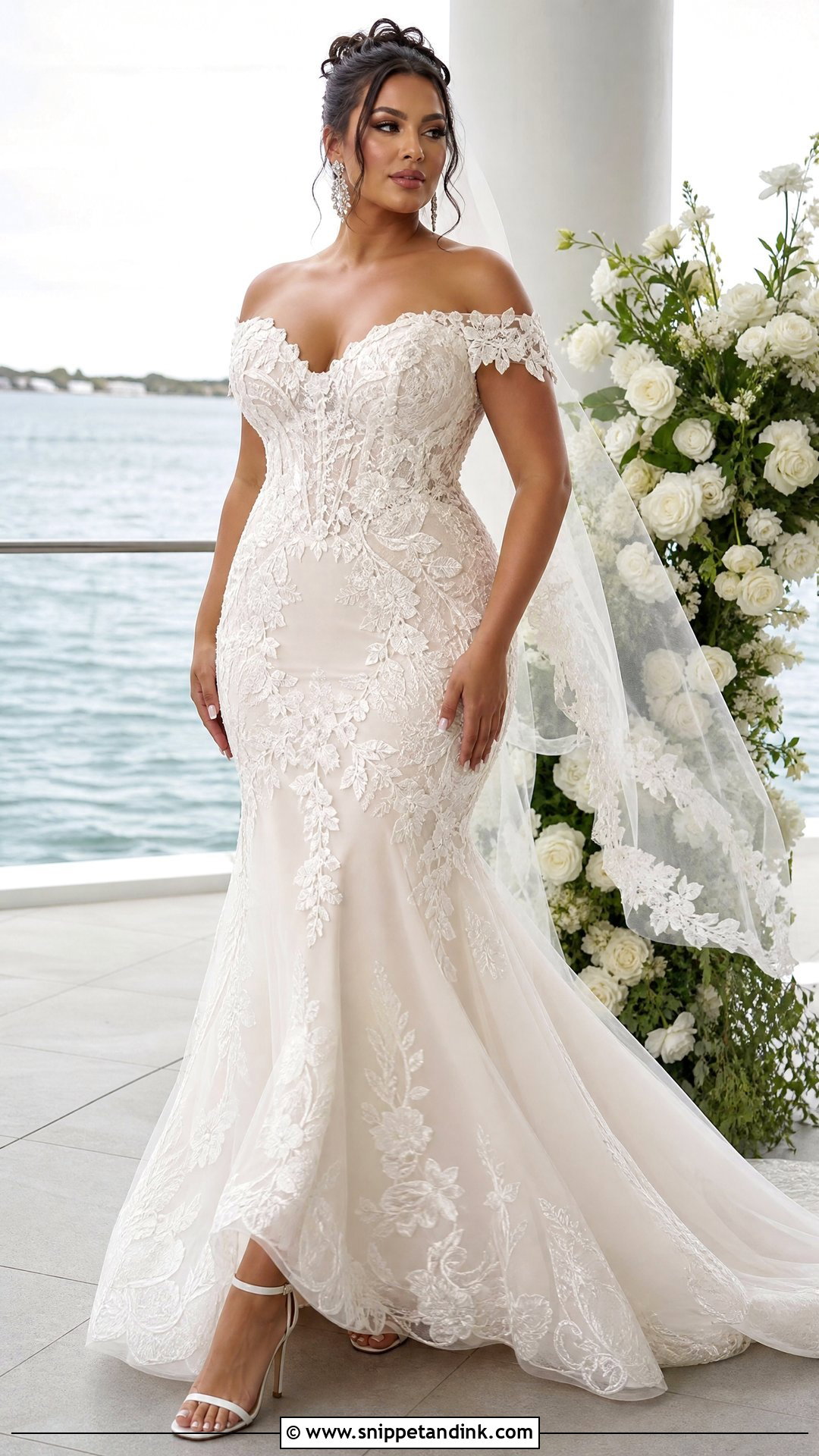 Off Shoulder Floral Embroidered Mermaid Wedding Dress - Snippet and Ink - 20 Wedding Dress Floral Embroidery Ideas