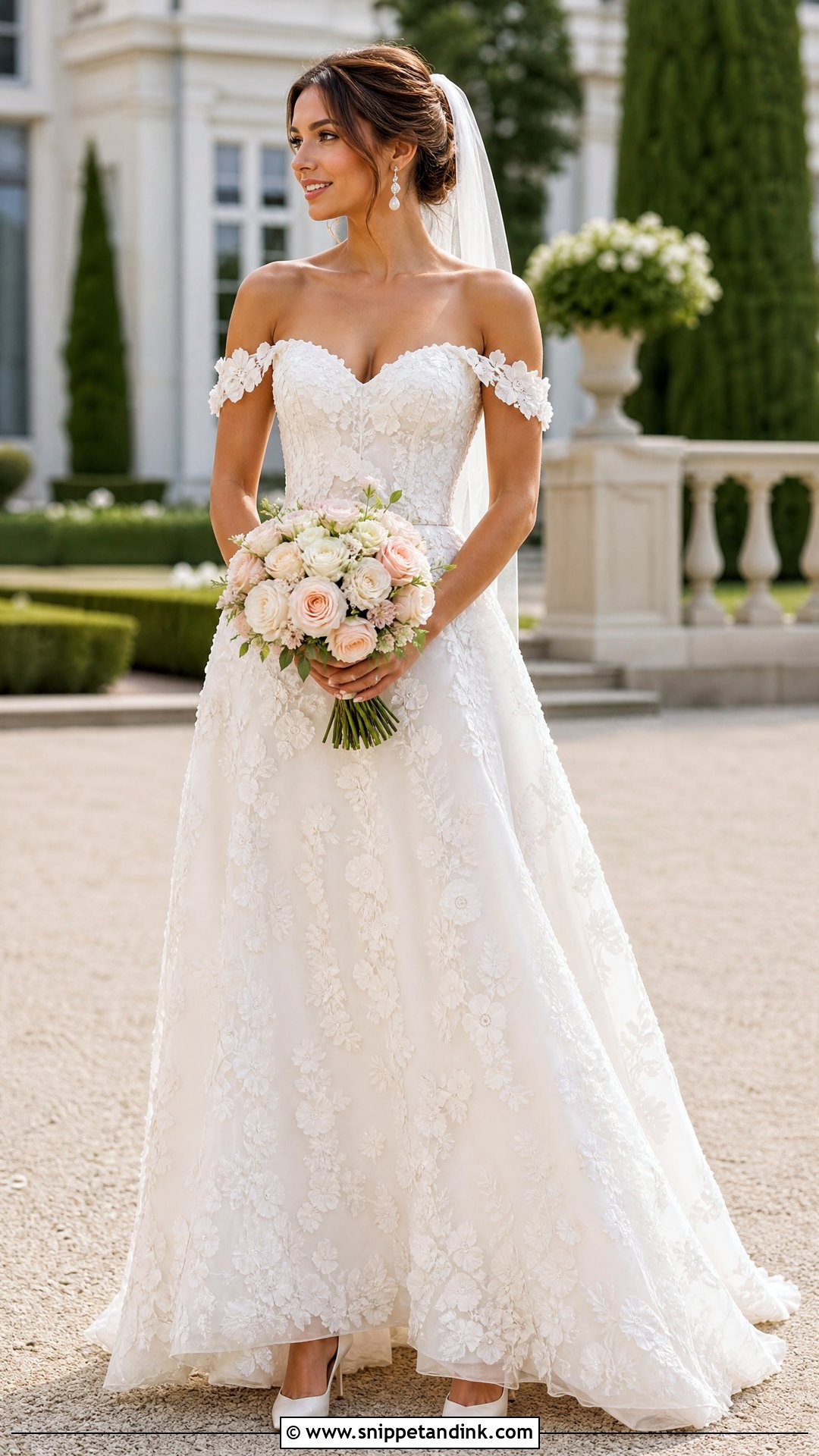 Off Shoulder Floral Wedding Dress - Snippet and Ink - 25 Flowers Wedding Dresses