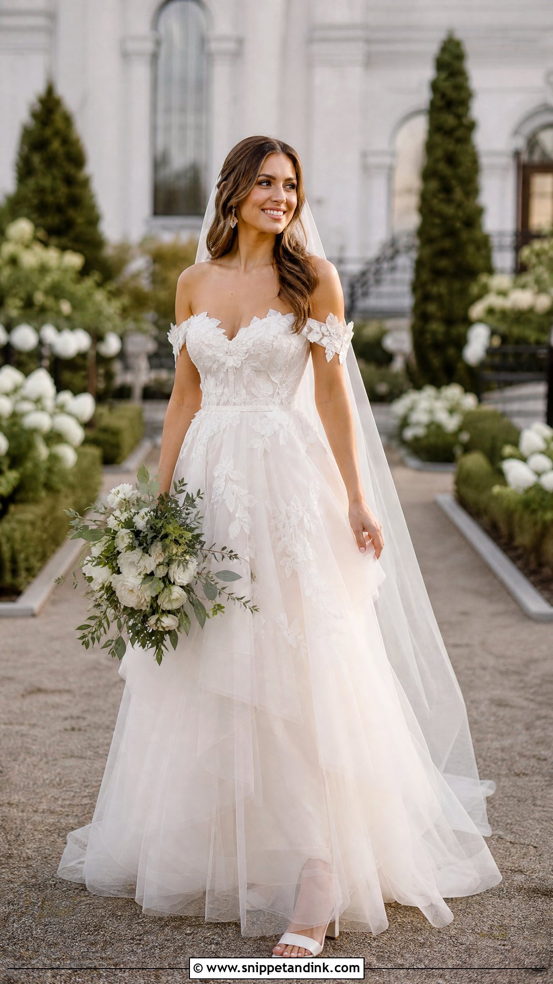 Off Shoulder Floral Wedding Dress - Snippet and Ink - 20 Flower Wedding Dresses