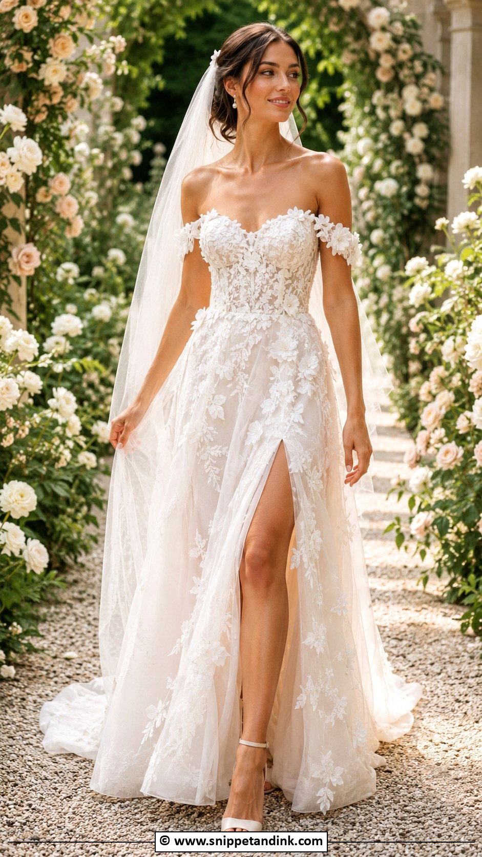 Off Shoulder Floral Wedding Dress - Snippet and Ink - 35 Off Shoulder Wedding Dress Ideas