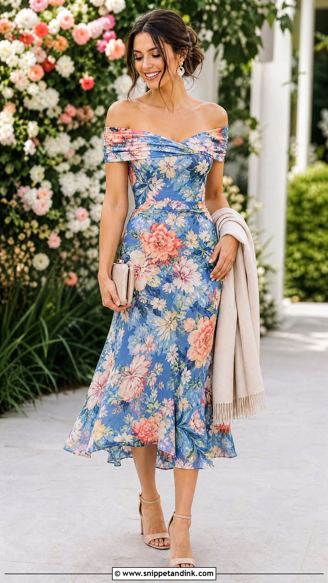 Off Shoulder Floral Wedding Sundress Outfit - Snippet and Ink - 20 Wedding Sundress Ideas