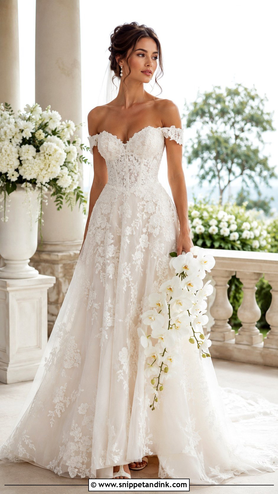 Off Shoulder Flower Lace Wedding Dress - Snippet and Ink - 20 Flower Lace Wedding Dress Ideas
