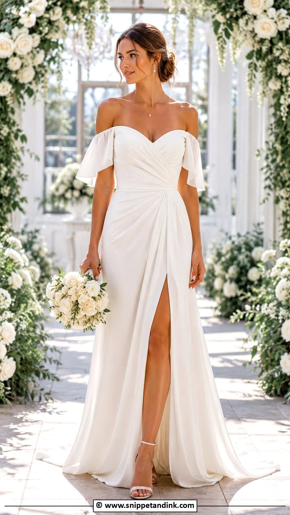 Off Shoulder Flutter Sleeve Wedding Dress - Snippet and Ink - 25 Flutter Sleeve Wedding Dress Ideas