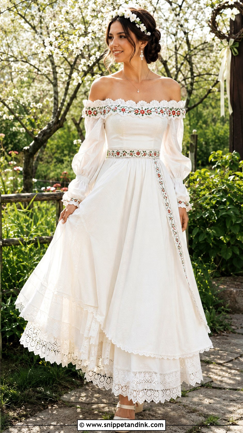 Off Shoulder Folk Wedding Dress - Snippet and Ink - 20 Folk Wedding Dress Ideas