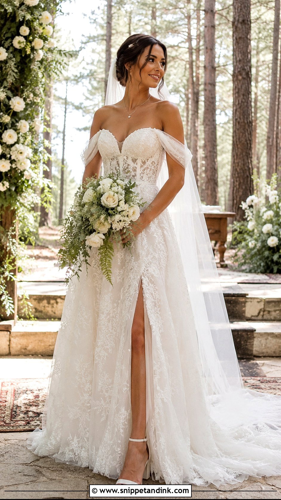 Off Shoulder Forest Wedding Dress - Snippet and Ink - 25 Enchanted Forest Wedding Dress Ideas