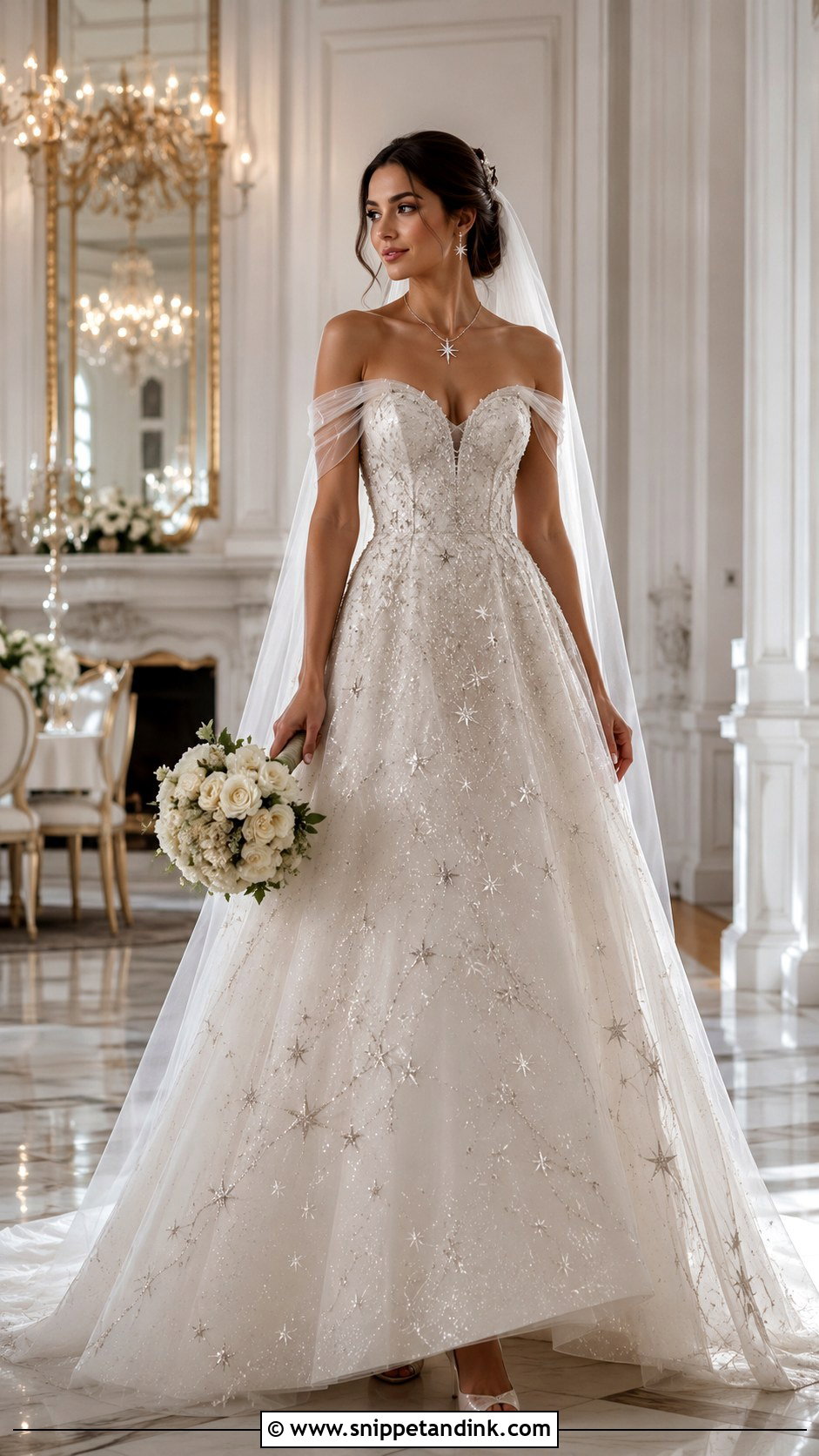 Off Shoulder Galaxy Wedding Dress - Snippet and Ink - 20 Galaxy Wedding Dress Ideas