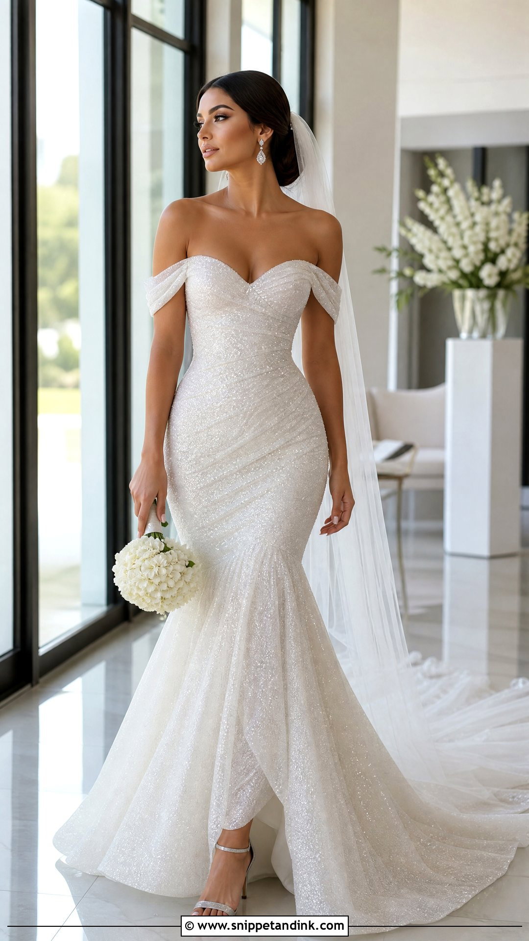 Off Shoulder Glitter Mermaid Wedding Dress - Snippet and Ink - 20 Mermaid Bling Wedding Dresses