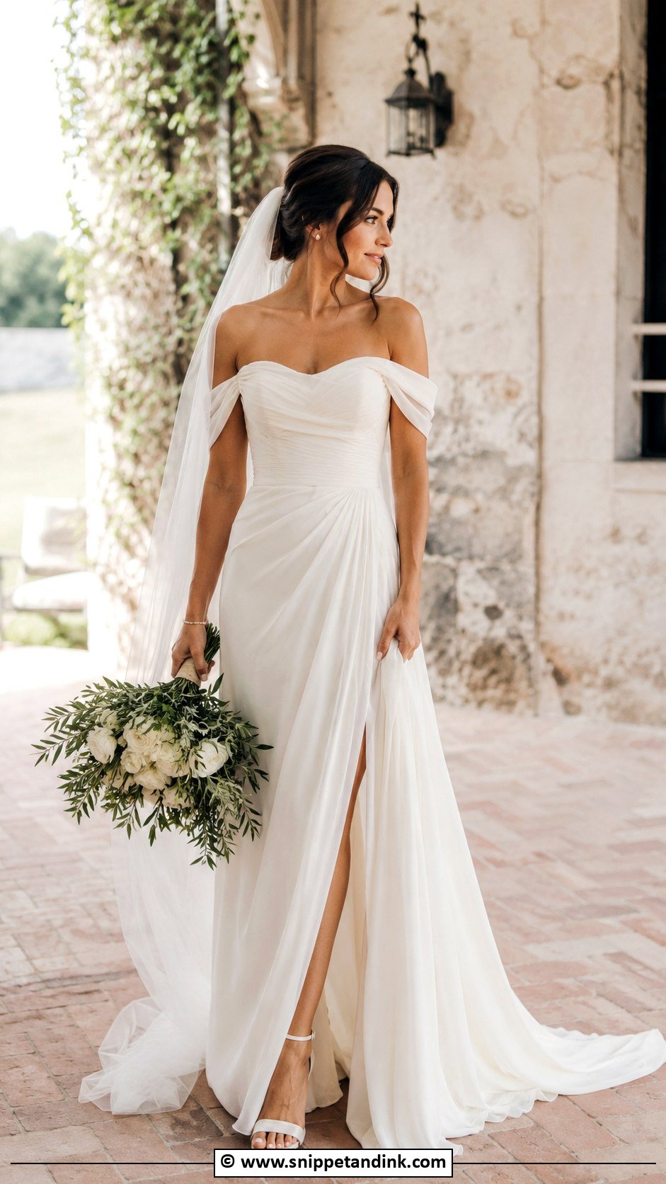 Off Shoulder Goddess Wedding Dress - Snippet and Ink - 25 Goddess Wedding Dress Ideas