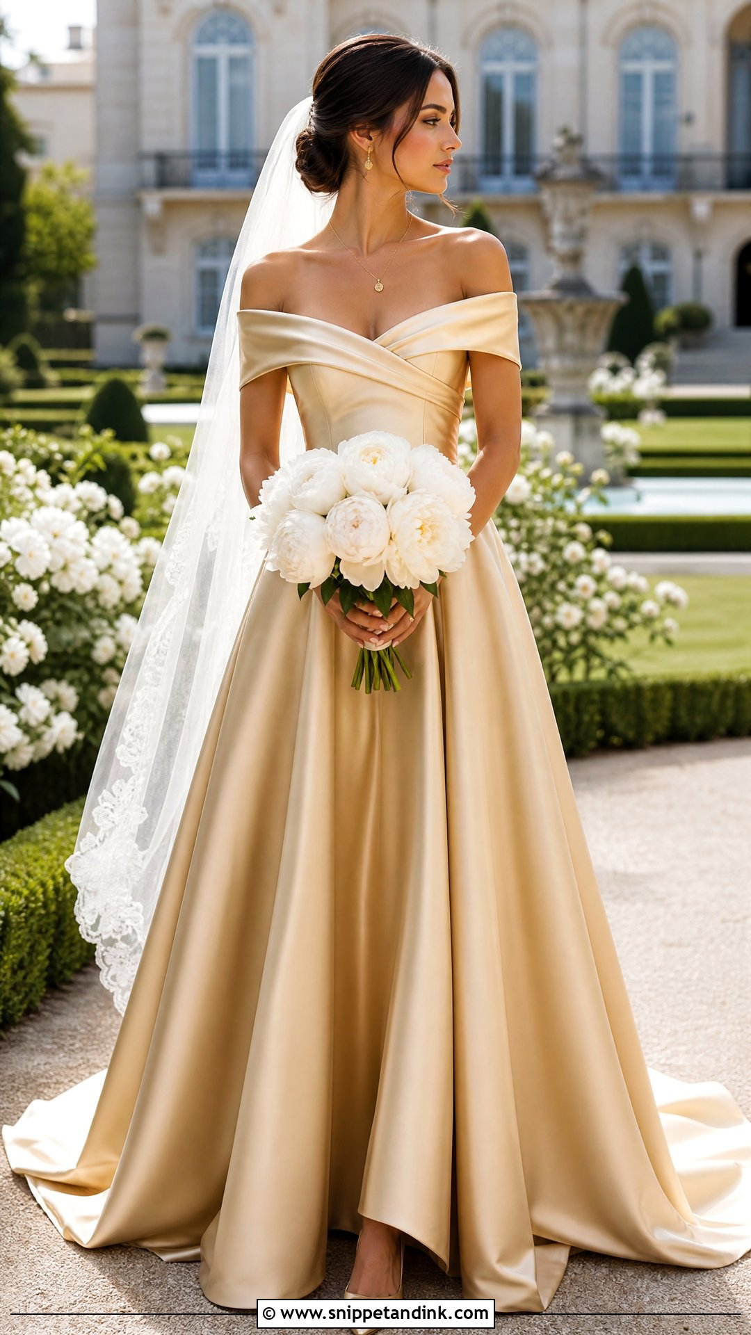 Off Shoulder Gold Wedding Gown - Snippet and Ink - 25 Gold Wedding Gowns