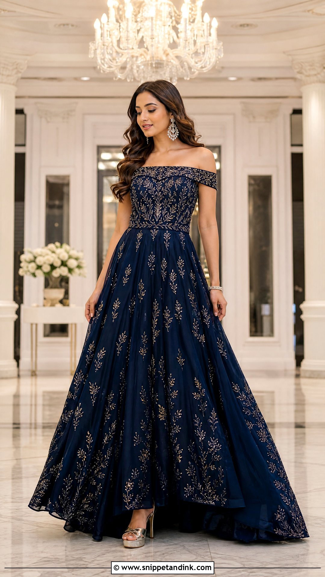 Off Shoulder Gown Sangeet Dress - Snippet and Ink - 25 Sangeet Dress for Bride Ideas