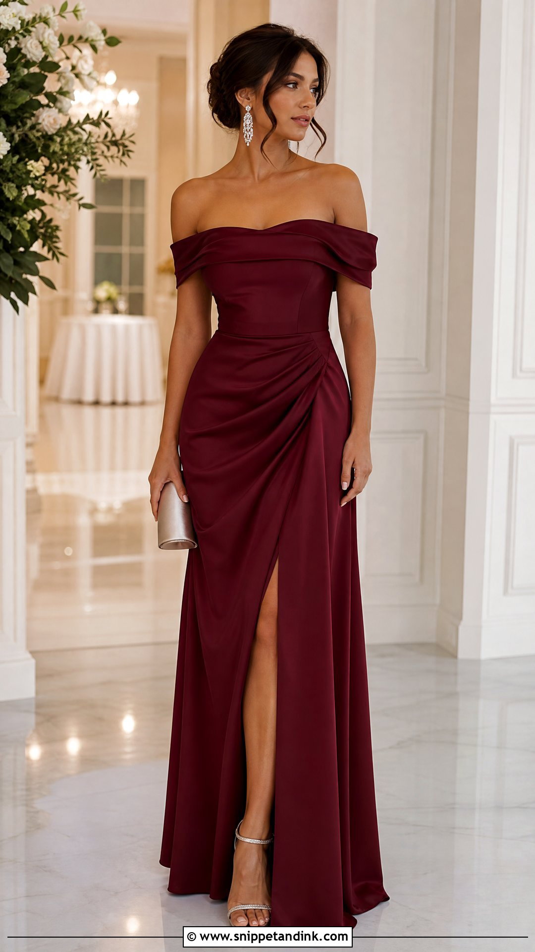 Off Shoulder Gown With Crystal Earrings - Snippet and Ink - 25 Trending Gowns