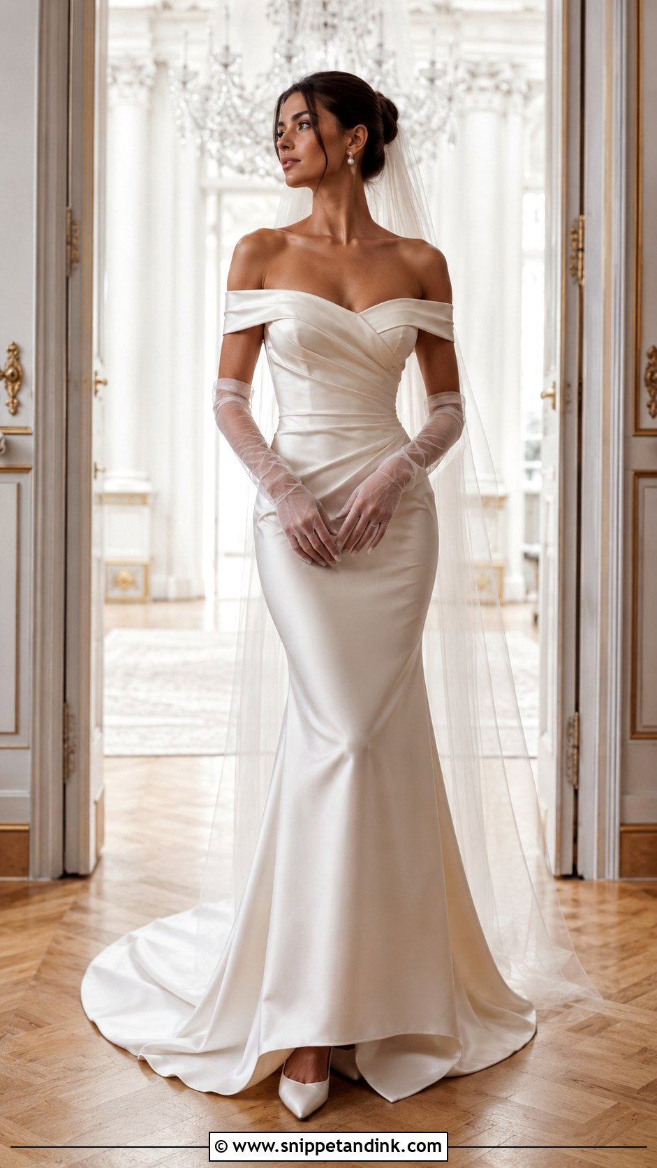 Off Shoulder Gown With Gloves Bride Outfit - Snippet and Ink - 20 2024 Bride Ideas