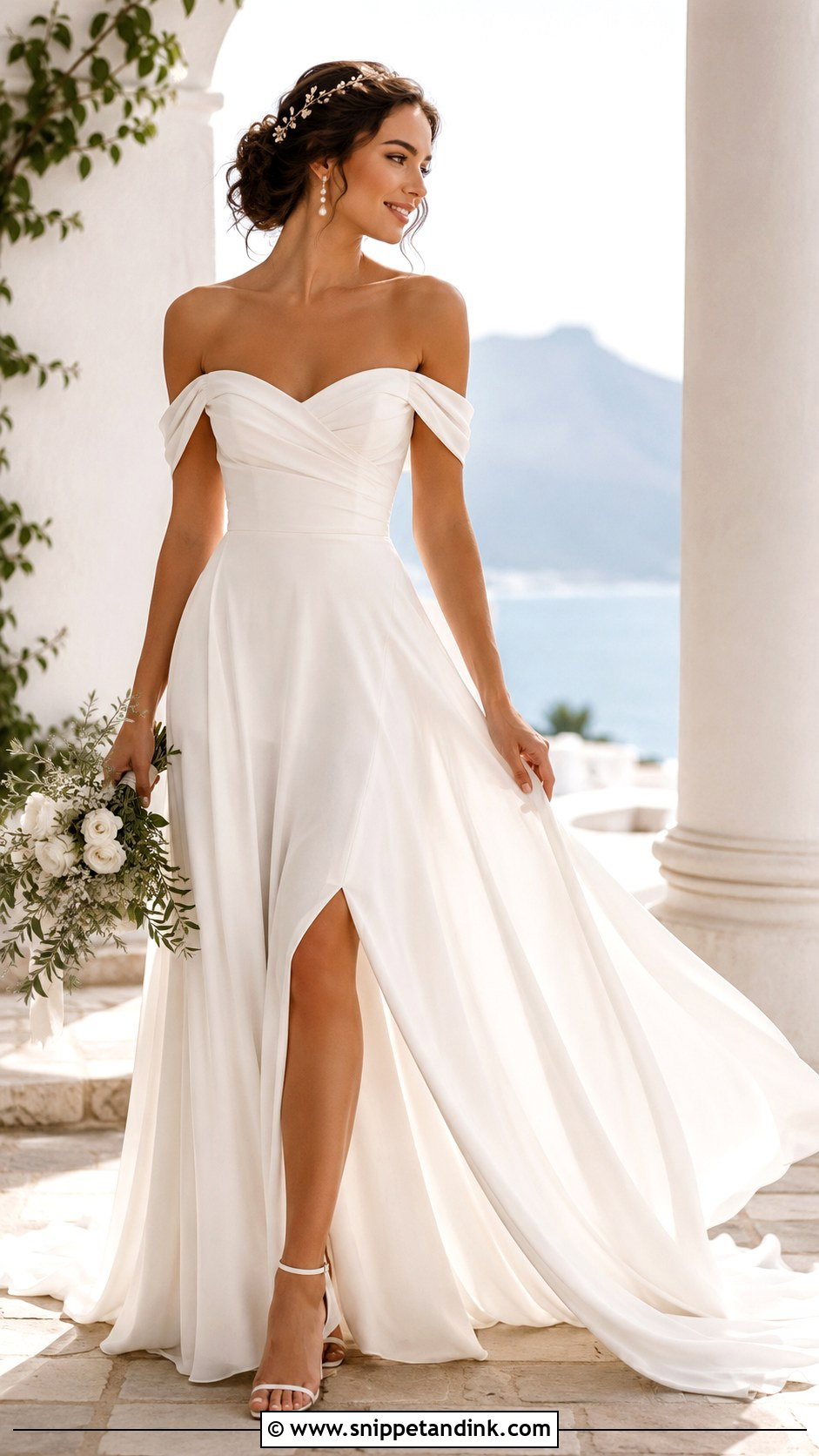 Off Shoulder Greek Goddess Wedding Dress - Snippet and Ink - 25 Greek Goddess Wedding Dress Ideas