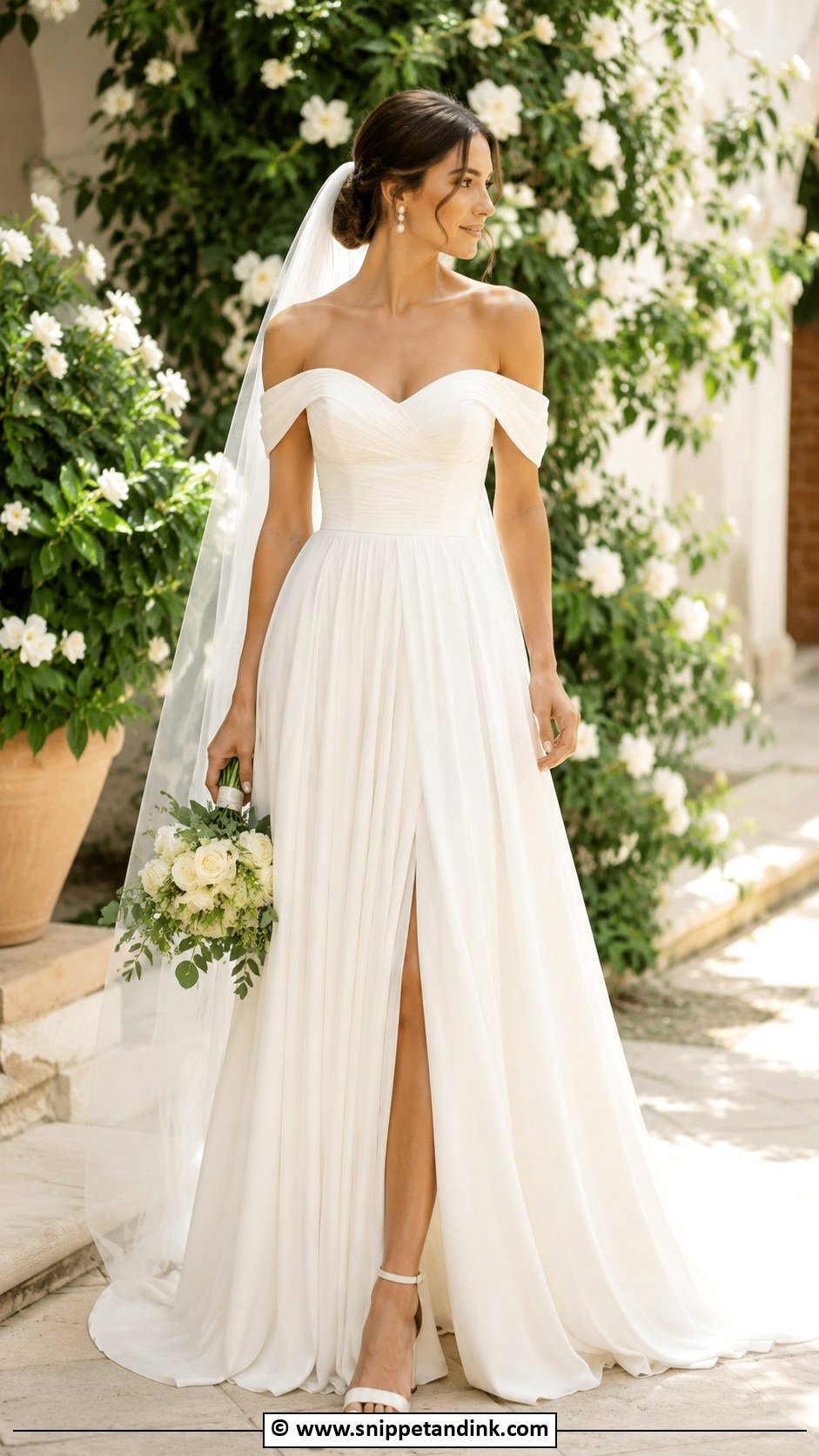 Off Shoulder Greek Wedding Dress - Snippet and Ink - 30 Greek Wedding Dress Ideas