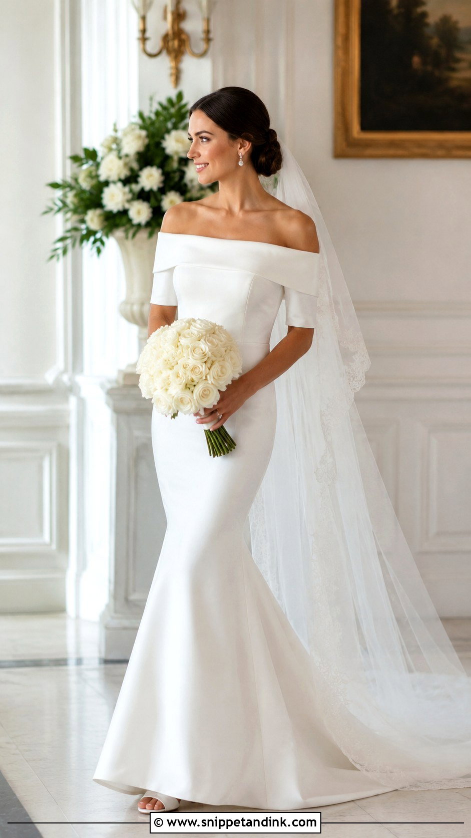 Off Shoulder Half Sleeve Wedding Dress - Snippet and Ink - 20 Half Sleeve Wedding Dress Ideas