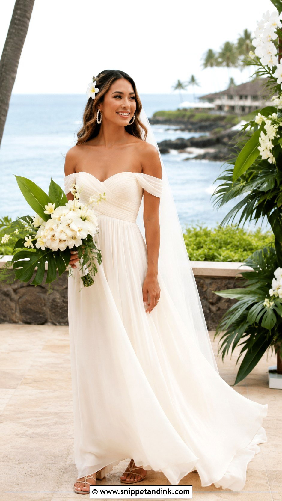Off Shoulder Hawaiian Wedding Dress - Snippet and Ink - 25 Hawaiian Wedding Dress Ideas