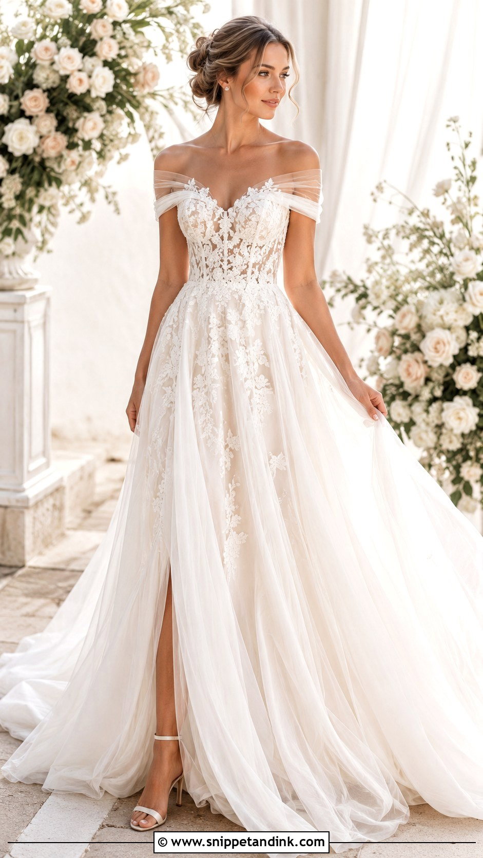 Off Shoulder Illusion Neckline Wedding Dress - Snippet and Ink - 25 Illusion Neckline Wedding Dress Ideas