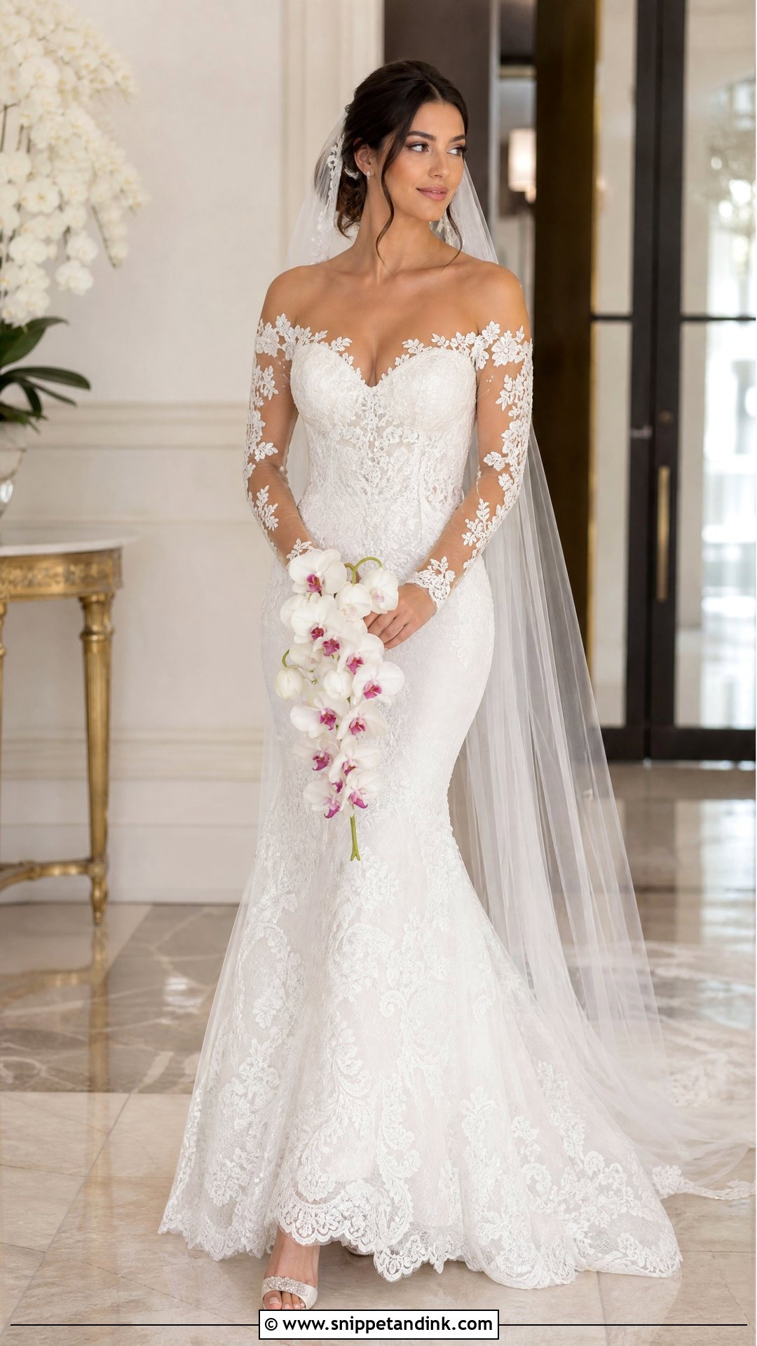 Off Shoulder Illusion Sleeve Wedding Dress - Snippet and Ink - 20 Off Shoulder Sleeve Wedding Dress Ideas