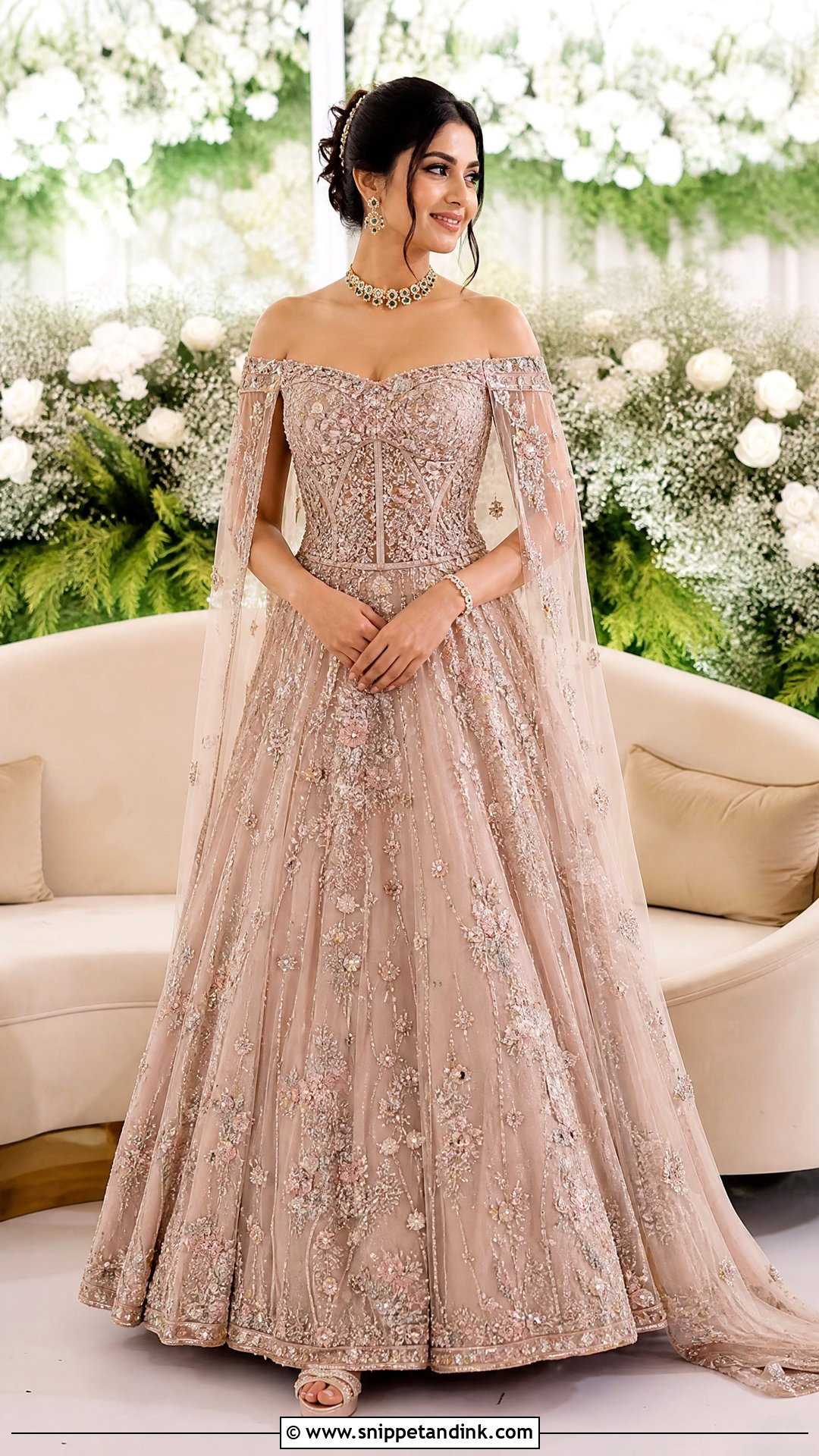 Off Shoulder Indian Bridal Gown - Snippet and Ink - 20 Indian Bridal Gown Ideas