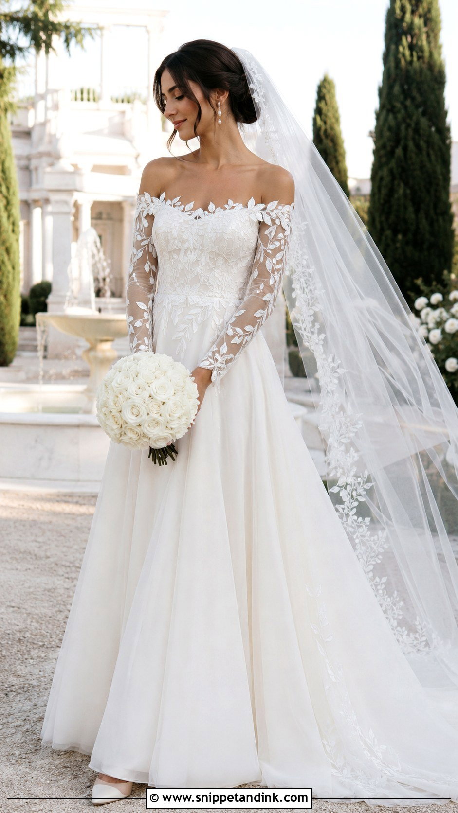 Off Shoulder Ivy Wedding Dress - Snippet and Ink - 20 Ivy Wedding Dress Ideas