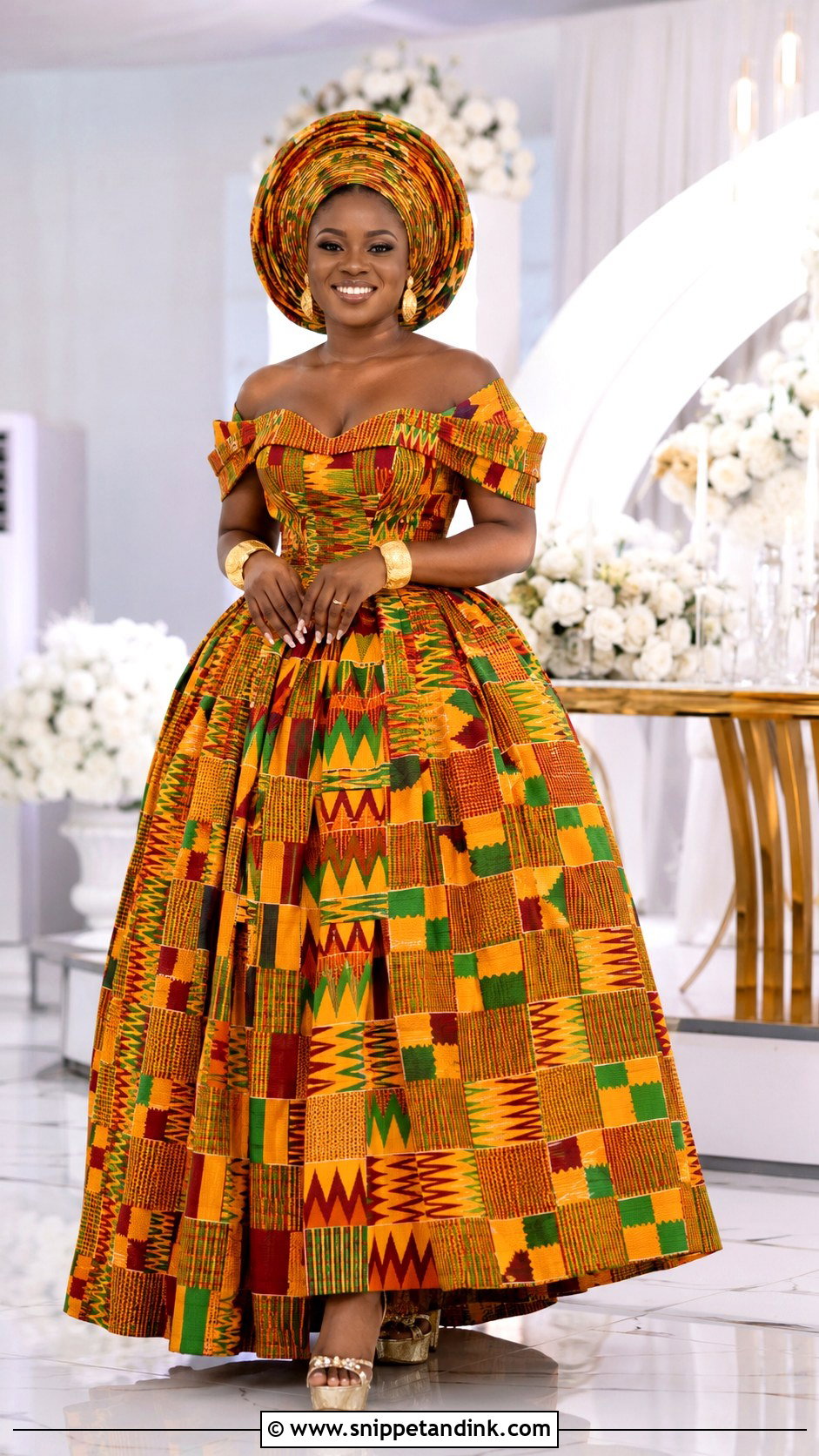 Off Shoulder Kente Ball Gown - Snippet and Ink - 20 Kente Dress Ghana Traditional Weddings Ideas