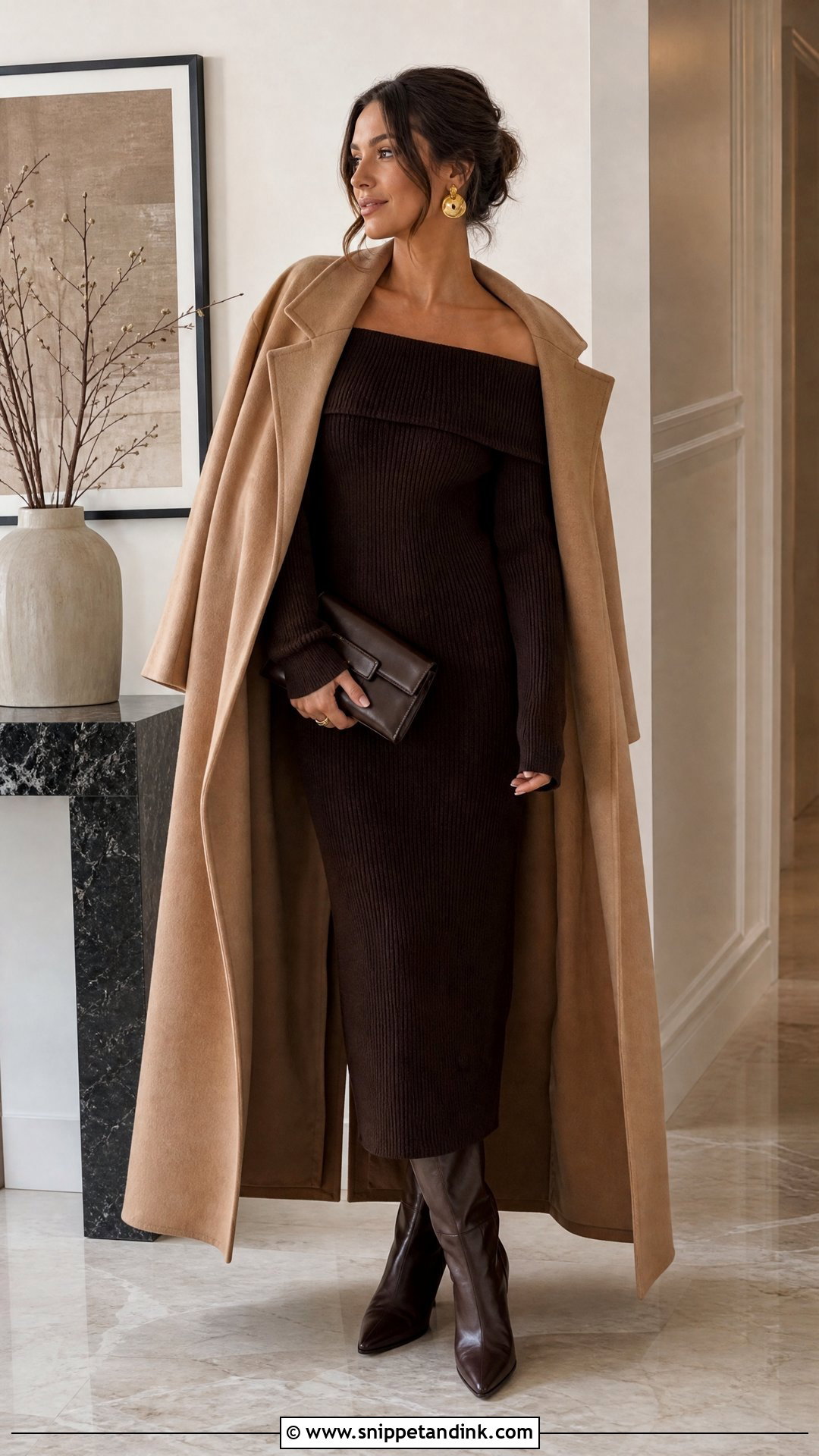 Off Shoulder Knit Dress Winter Rehearsal Dinner Outfit - Snippet and Ink - 25 Winter Rehearsal Dinner Outfit Ideas