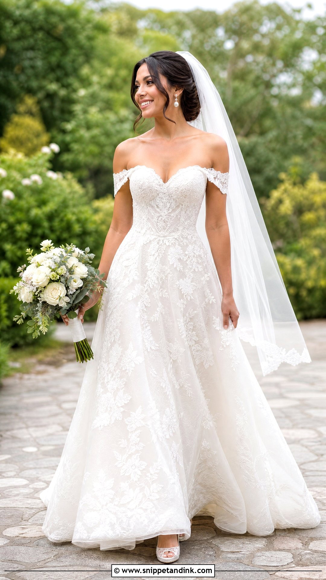 Off Shoulder Lace A Line Wedding Gown - Snippet and Ink - 25 Off Shoulder Wedding Gown Ideas
