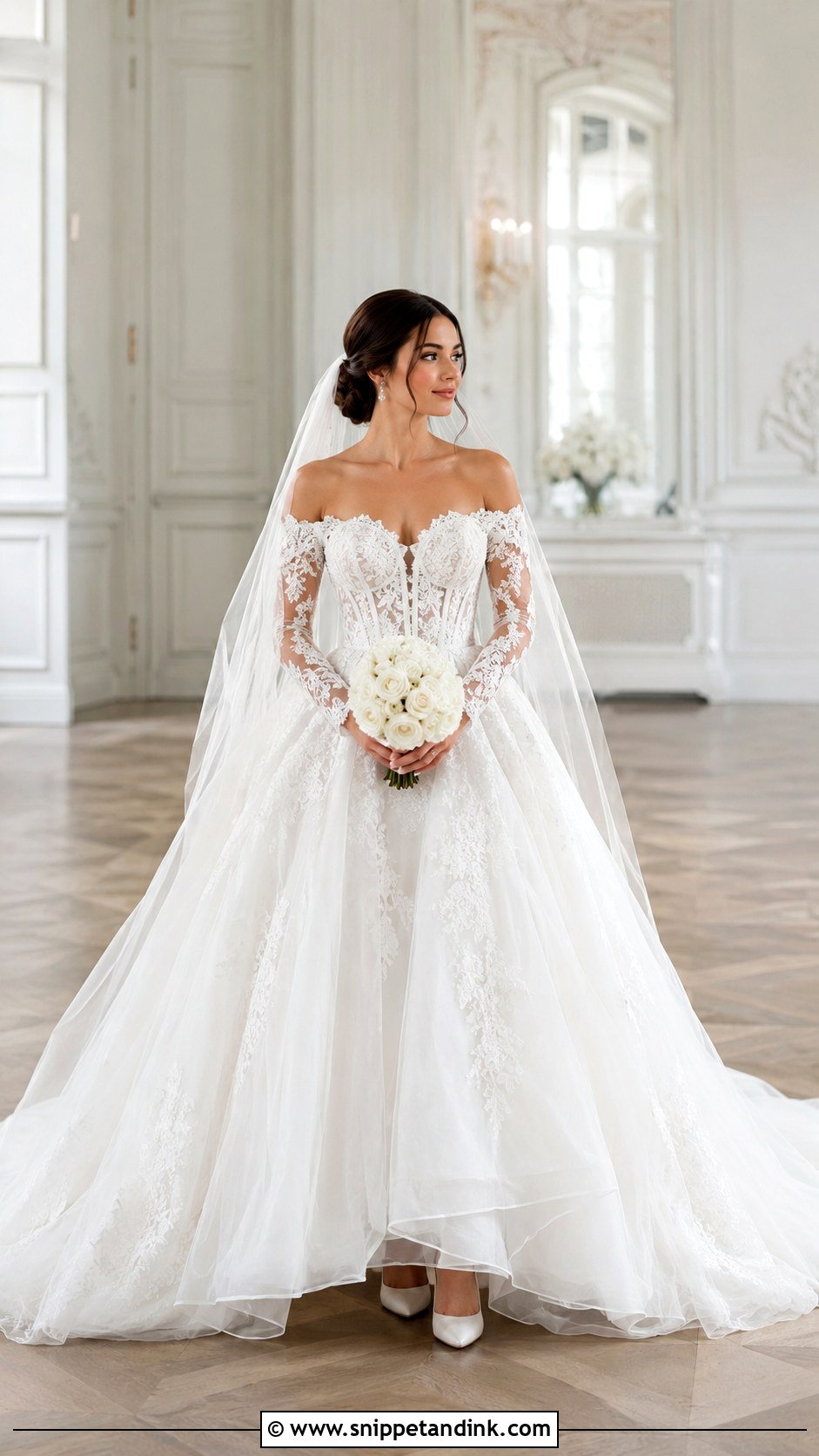 Off Shoulder Lace Ball Gown Wedding Dress - Snippet and Ink - 20 Lace Ball Gown Wedding Dress Ideas