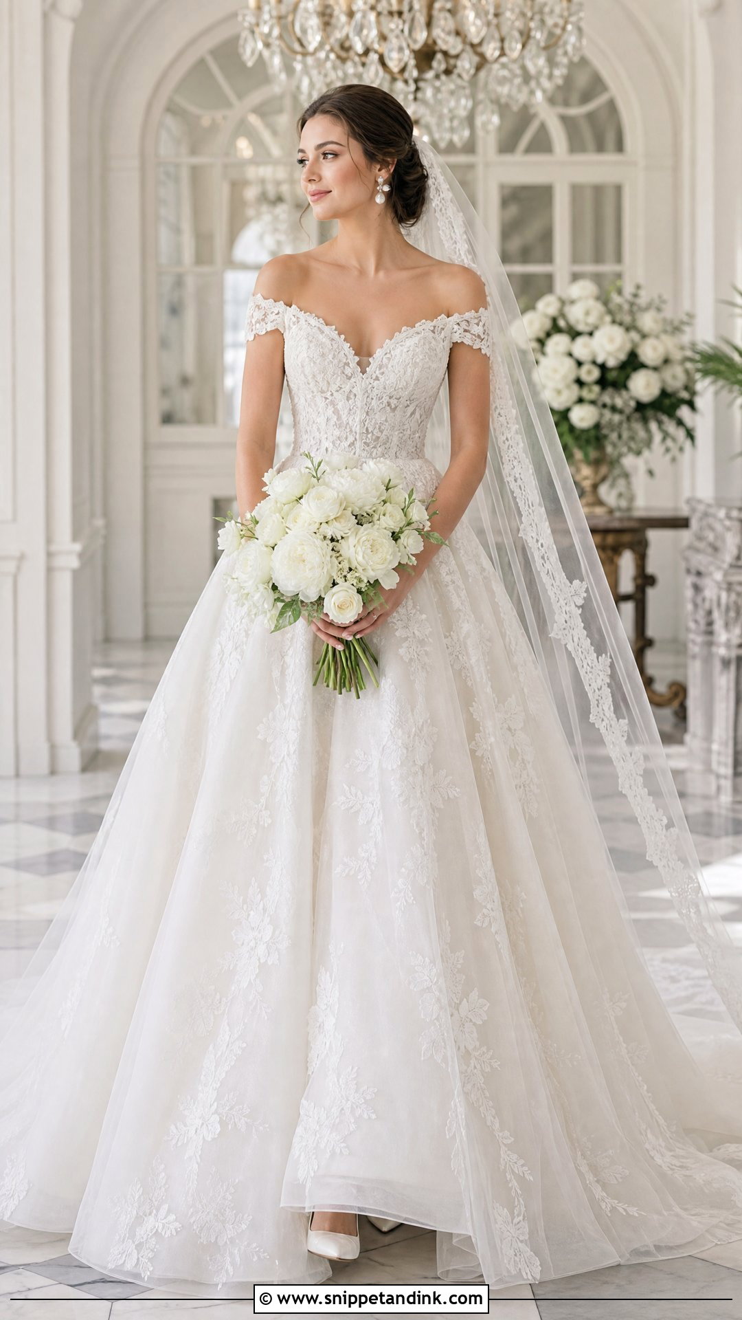 Off Shoulder Lace Ball Gown Wedding Dress - Snippet and Ink - 20 Big Puffy Wedding Dresses