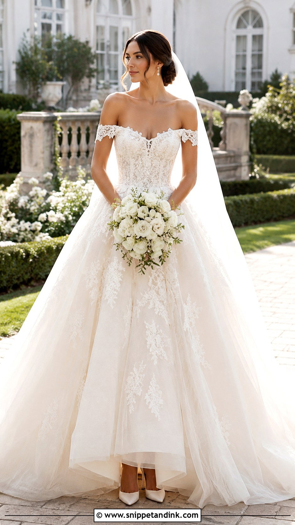 Off Shoulder Lace Ballgown Wedding Dress - Snippet and Ink - 25 Wedding Dresses Lace Ballgown