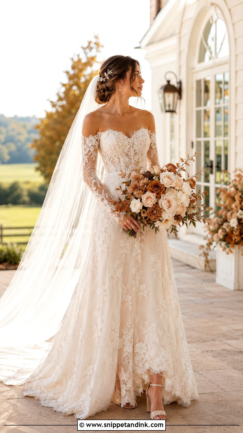 Off Shoulder Lace Boho Wedding Dress - Snippet and Ink - 20 Boho Fall Wedding Dress Ideas