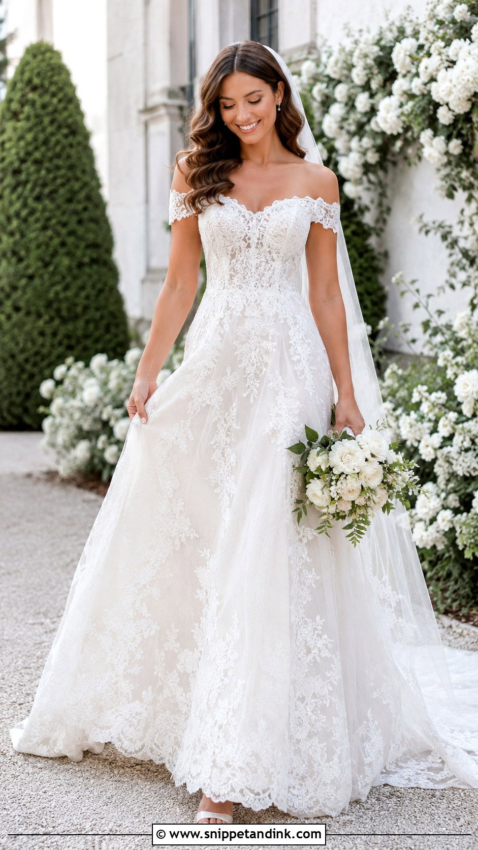 Off Shoulder Lace Bridal Dress - Snippet and Ink - 25 Lace Bridal Dress Ideas