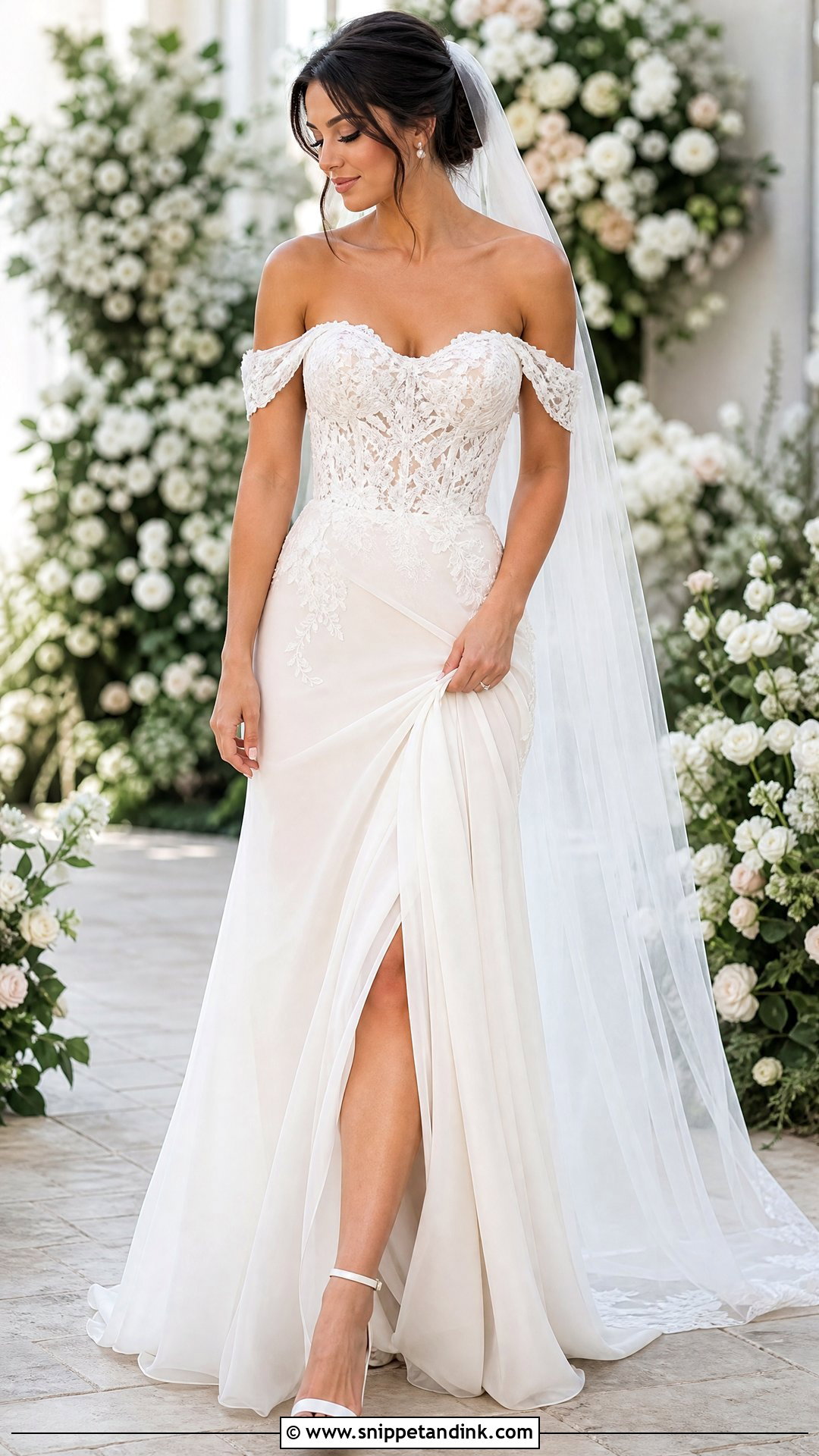 Off Shoulder Lace Bridal Gown - Snippet and Ink - 25 Lace Bridal Gown Ideas