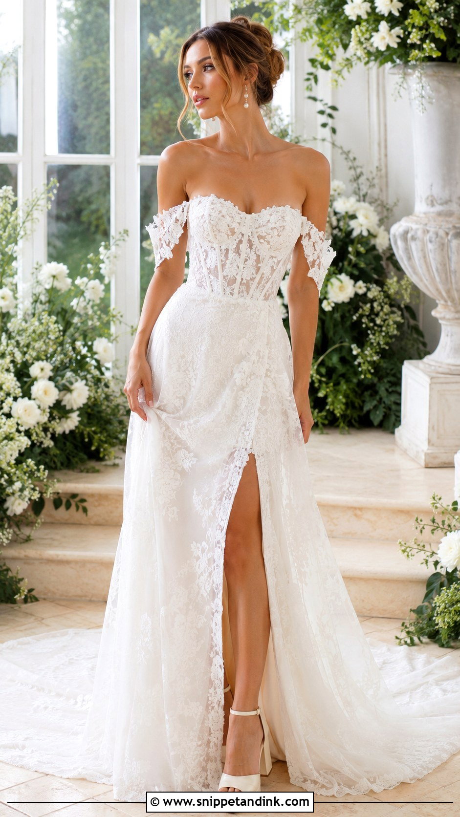 Off Shoulder Lace Corset Wedding Dress - Snippet and Ink - 25 Lace Corset Wedding Dress Ideas